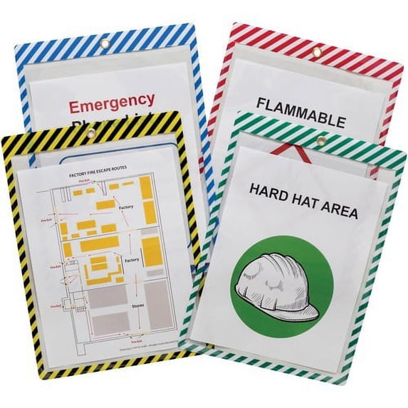 C-Line Safety Striped Shop Ticket Holders 0.1" x 9.8" x 13.6" - Vinyl - 25 / Box - Assorted