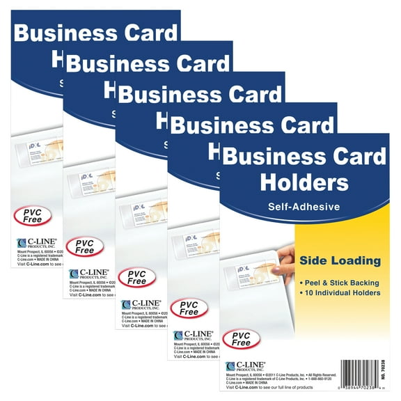 C-Line Self-Adhesive Business Card Holder, Side Load, 2" x 3-1/2", 10 Per Pack, 5 Packs