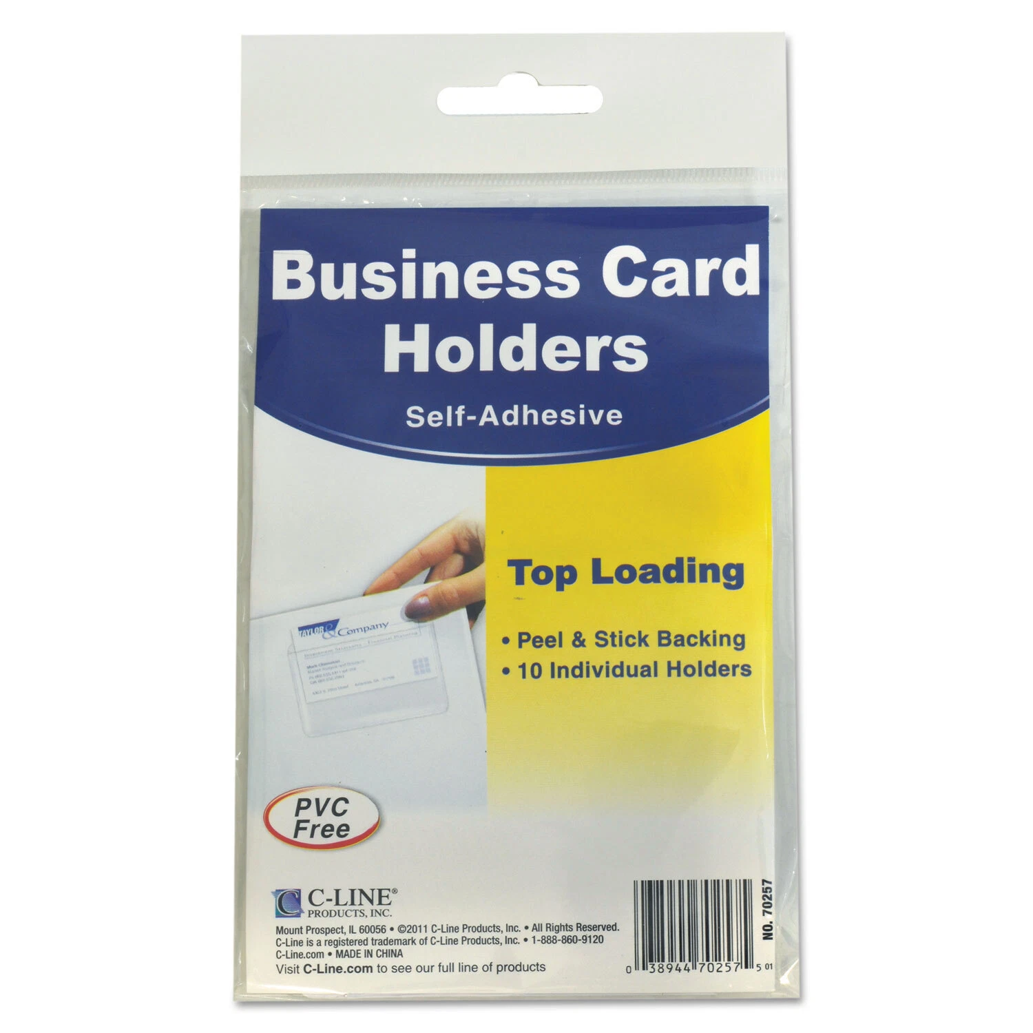C-Line Self-Adhesive Business Card Holders Top Load 3 1/2 X 2 Clear 10/Pack
