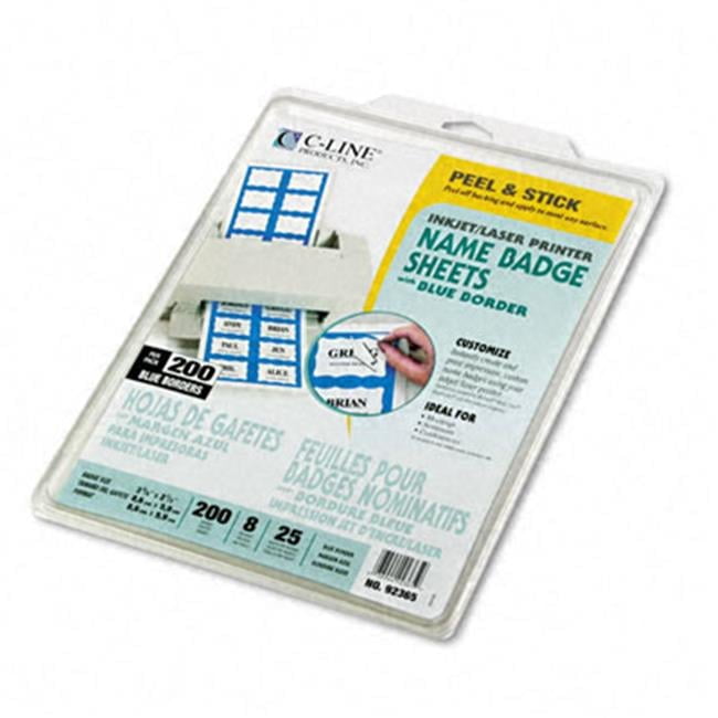 C-Line  Self-Adhesive Name Badges  Border-Style  2 x 3 3/8  Blue  200 Per Box
