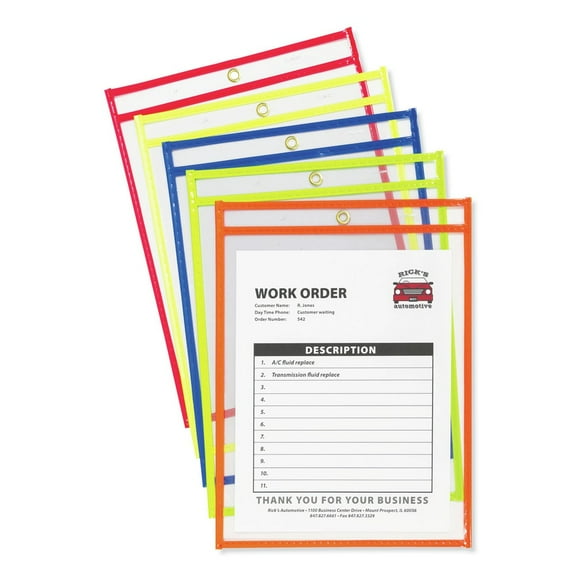 C-Line Stitched Shop Ticket Holder, Neon, Assorted 5 Colors, 75", 9 x 12, 10/PK