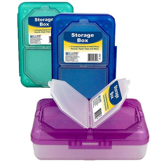 C-Line Storage Box, 3 Compartments, Assorted Colors, Pack of 3