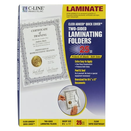 C-Line Super Heavyweight Cleer Adheer Quick Cover Laminating Pockets, Box of 25