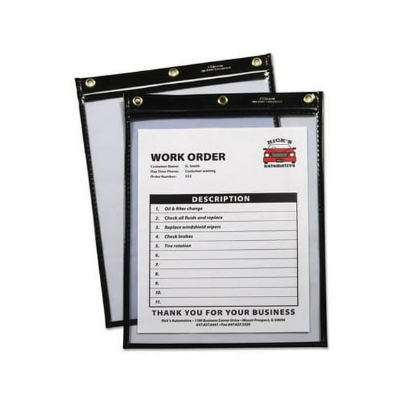C-Line Super Heavyweight Plus Shop Ticket Holder, Stitched, Both Sides Clear, Black, 9" x 12", Box of 15