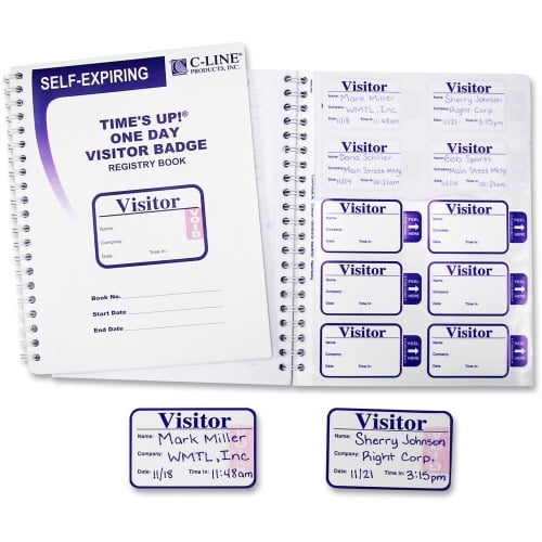 C-Line Time's Up Self-Expiring Visitor Badges w/Registry Log, 3 x 2, WE, 150 Badges/Box