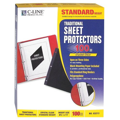 C-Line Traditional Standard Weight Poly Sheet Protectors, Clear, 8.5 x 11 Inches, 100 per Box (03213)