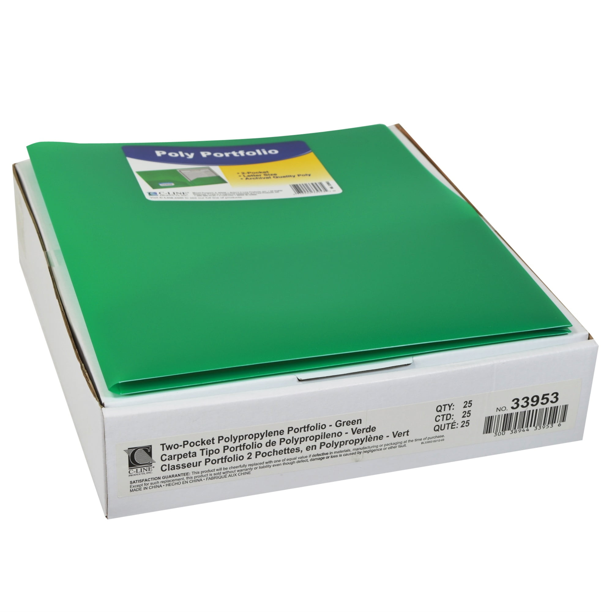C-Line Two-Pocket Heavyweight Poly Portfolio Folder, Green (Set of 25 Folders) (33953-BX)