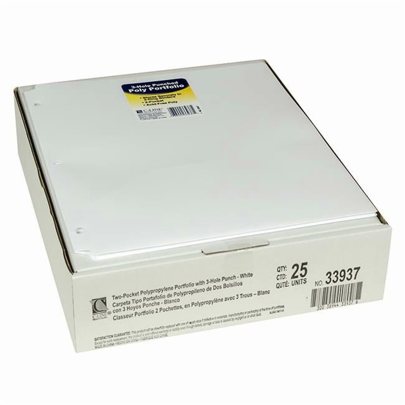 C-Line Two-Pocket Heavyweight Poly Portfolio Folder with Three-Hole Punch, White, Pack of 25