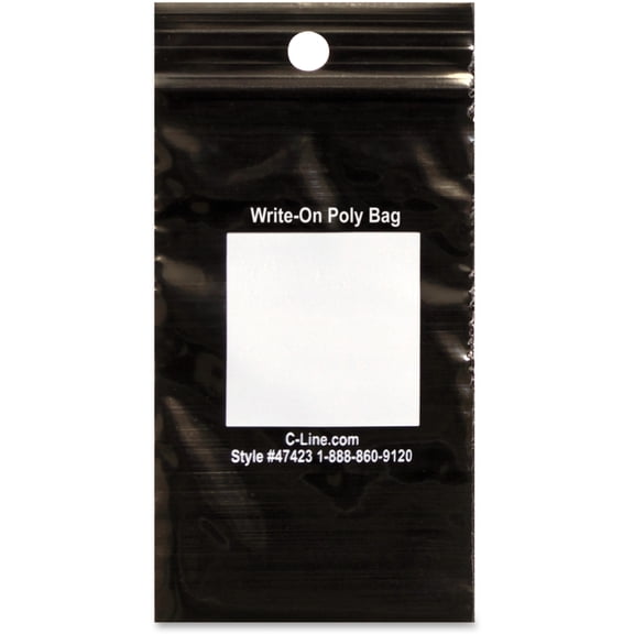 C-Line Write-On Reclosable Bags - 2" Width x 3" Length - Black - 1000/Box - Tool, Accessories