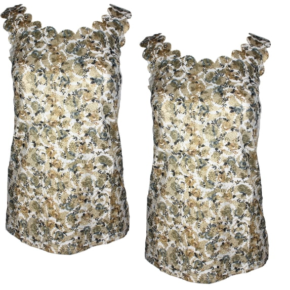 C Mode Ladies 2 Pack Sleeveless Metallic Mesh Back Top OS Grey