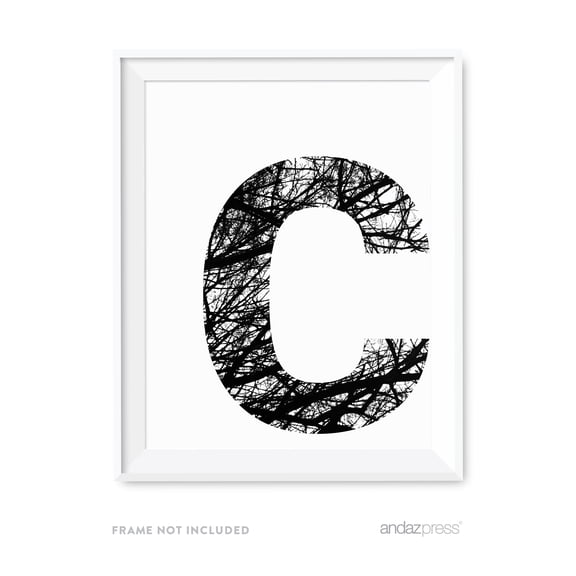 C Monogram Wall Art Letters, Black and White Tree Branches