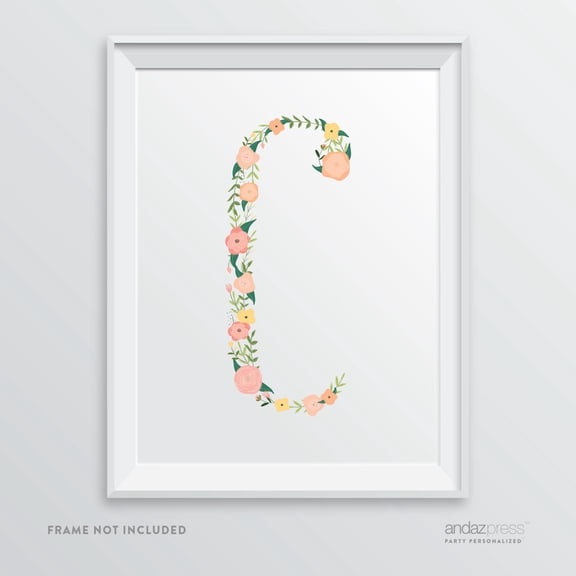 C Monogram Wall Art Letters, Coral Floral Roses