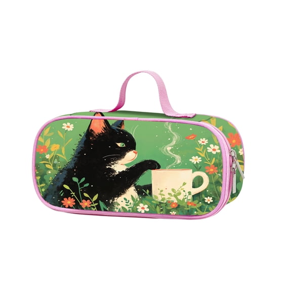 C Nylon Large Capacity Multi Layer Cat Print Pen Bag Stationery Storage ...