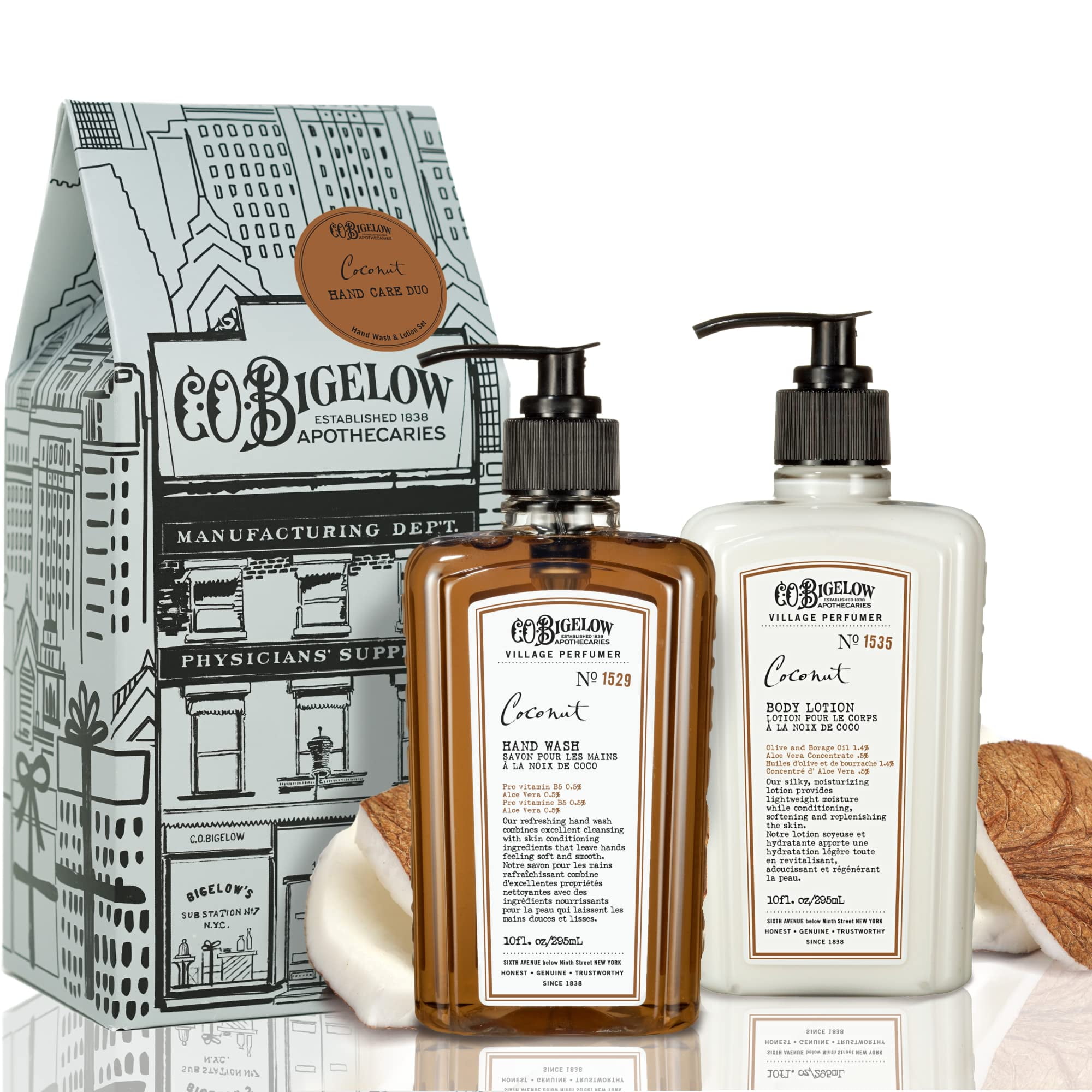 C.O. Bigelow Apothecary Duo CI30 Coconut Hand Care, Hand Soap & Lotion Gift Set of Two Skin