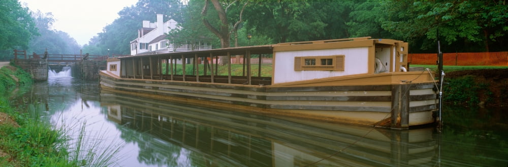 C&O Canal and canal boat Great Falls Maryland Canvas Art - Panoramic Images (27 x 9)