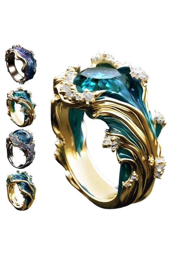 C Ocean Wave Resin Fashion Open Ring For Women Adjustable Alloy Statement Jewelry Gift For Her Style C 0.8 Inch