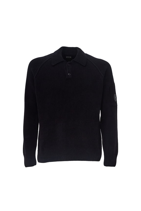 Chenille Cotton Polo Sweater With Ribbed Details And Lens Pocket (Men's)
