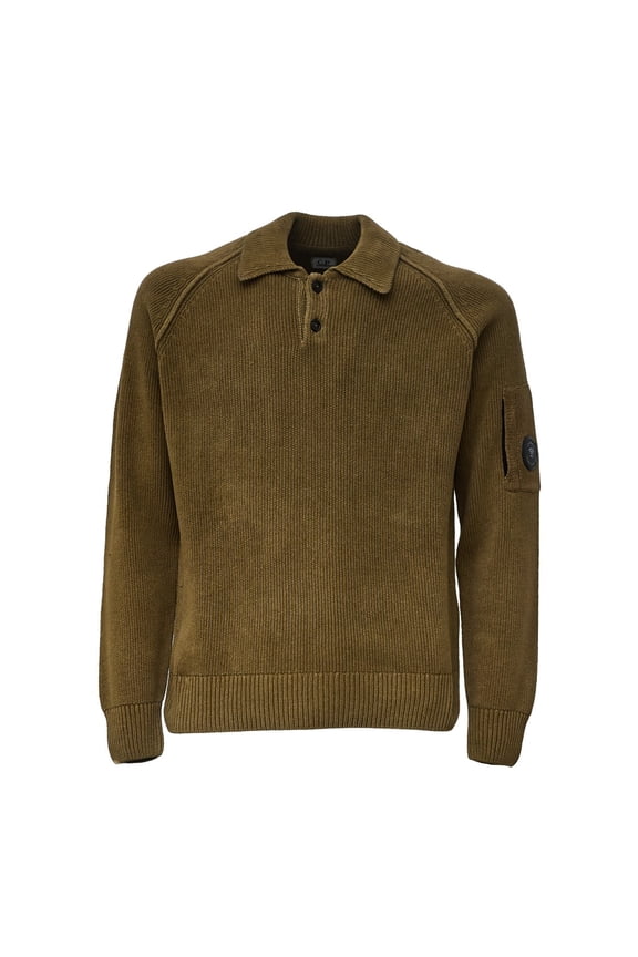 Chenille Cotton Polo Sweater With Ribbed Texture And Pocket Detail (Men's)