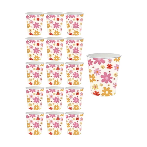 C Pack Of 16 Sunflower Floral Theme Party Tableware Disposable Paper Cups For Beverages For Holiday Parties And Family Gatherings