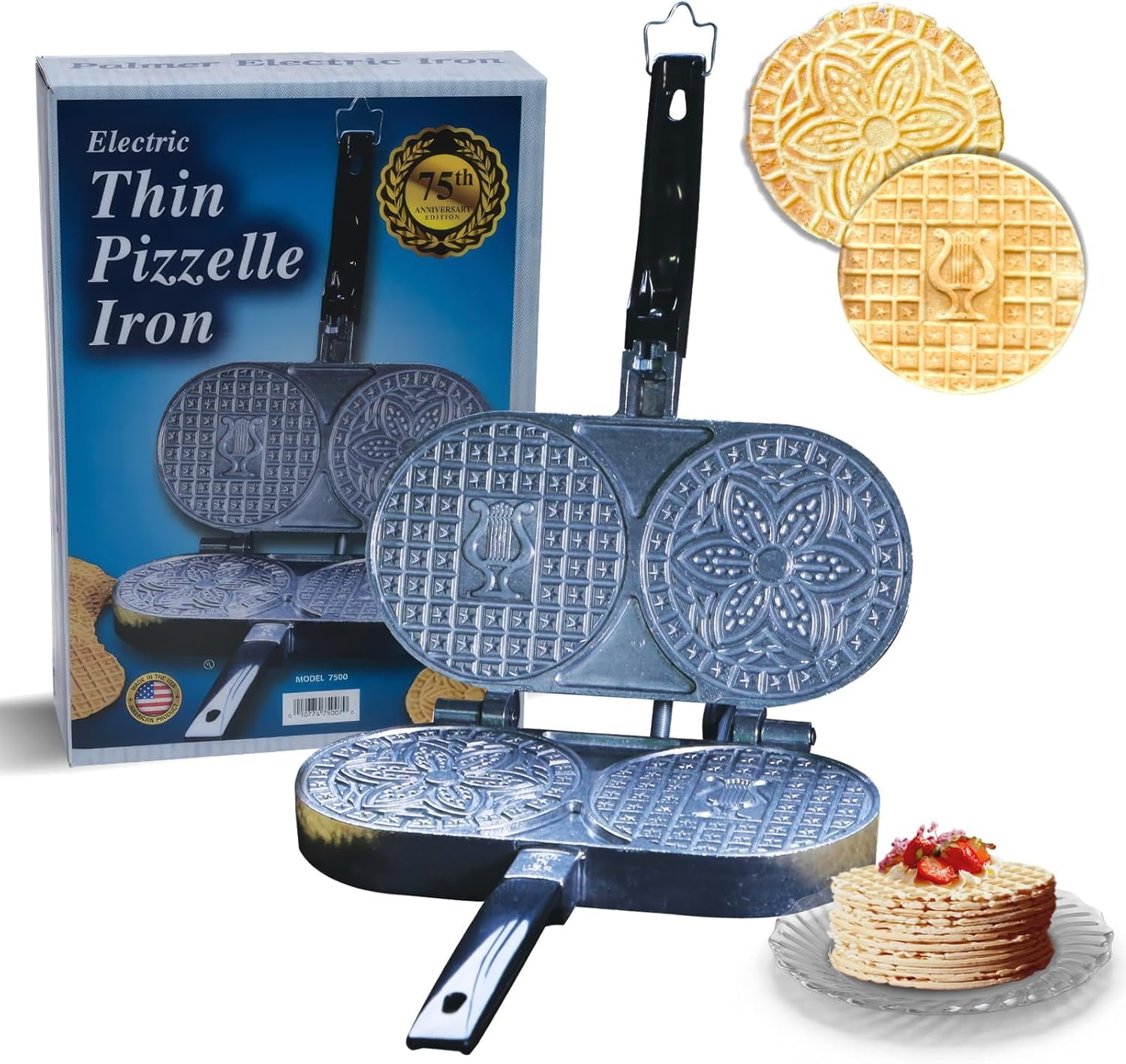 C. Palmer Extra Thin Pizzelle Iron Model 7500, Pizelle Maker Electric