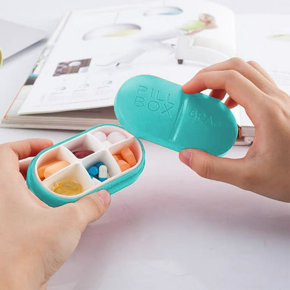 C Pill Organizer Box, Portable Weekly 6-Compartment Travel Supplement Case with Snap Lids, Moisture-Sealing Plastic Storage Container