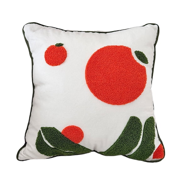 C Pillow Cover With Embroidered Fruit Design For Home Accent