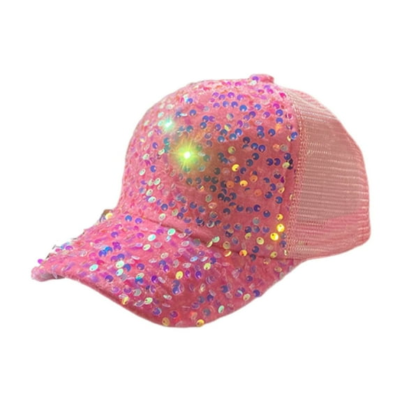 C Pink Full Sequins Baseball Cap For Women Adjustable Mesh Hat For Party And Outdoor