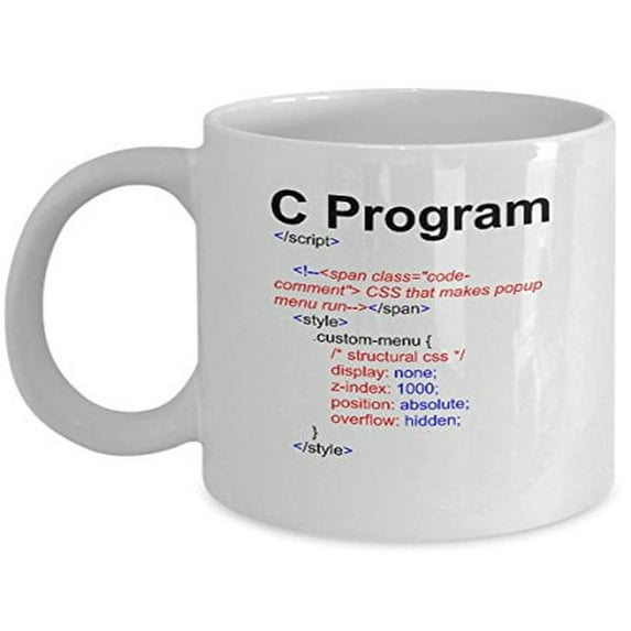 C Programming 11 oz Coffee Mug - Gift for Coders White Ceramic