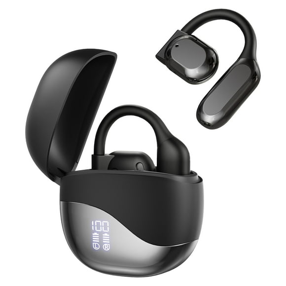 C QUETTIO Bluetooth 5.4 Wireless Earbuds, Open Ear Headset with Microphone Touch Control, High-Fidelity Stereo Earphones for Sports and Work, black