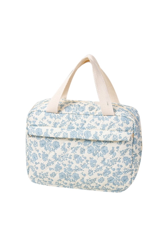 C Quilted Cotton Makeup Tote Bag Large Capacity Portable Organizer Cosmetic Carry Case For Travel Storage 9.8X7.9X3.5 Inch