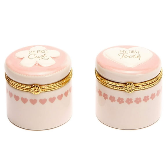 C.R. Gibson Ceramic First Tooth and Curl Keepsake Box, Flower and Heart