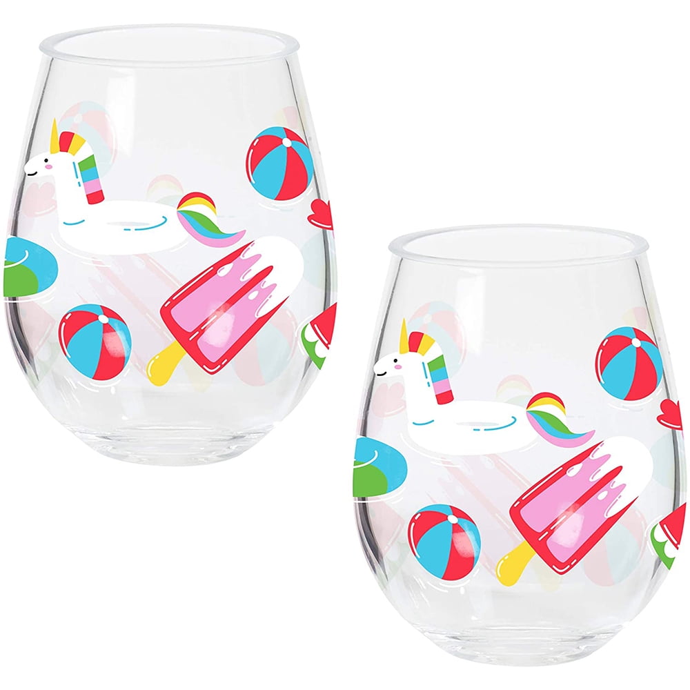 C.R. Gibson Stemless Wine Glasses, Float, 12 oz, 2/Pack