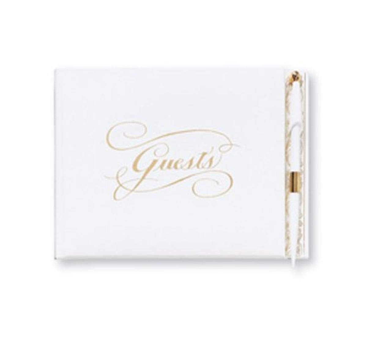 White and Gold Wedding Guest Book with Pen