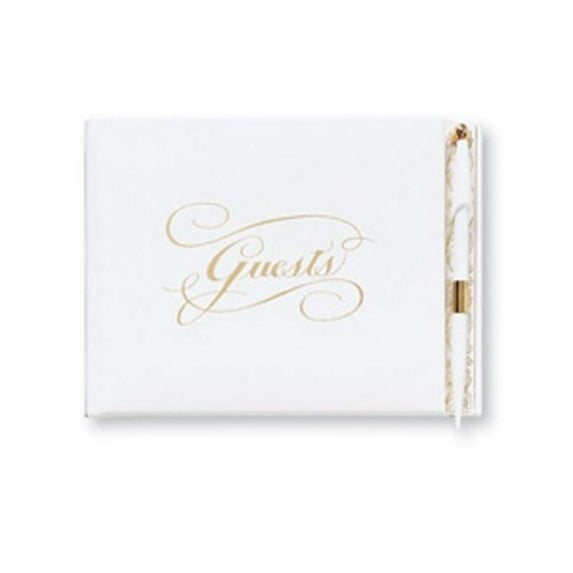 C.R. Gibson White and Gold Guest Book For 500 Guests, Pen Included 9.75'' W x 7'' H