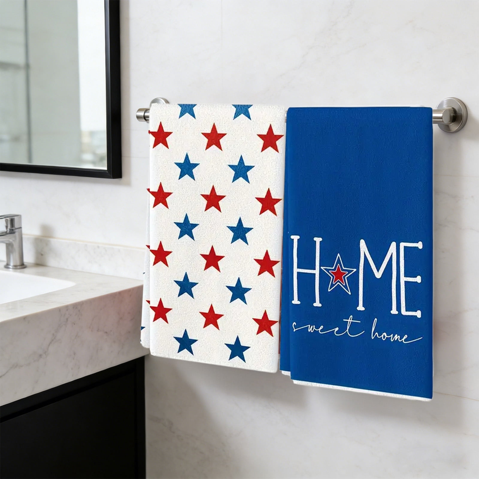 C Red White Blue Kitchen Towels 2 Pack 60X40Cm Festive Holiday Print ...
