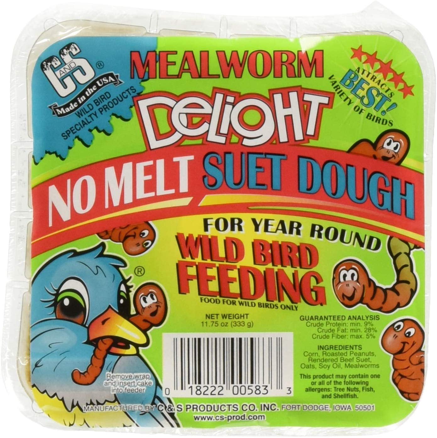 C & S 3 Pack Mealworm Delight No Melt Suet Dough, 11.75Ounce