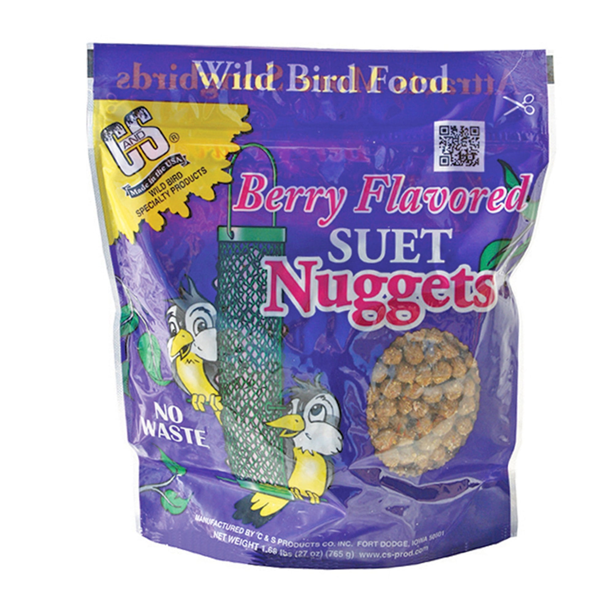 C & S Berry Flavored Wild Bird Suet Nuggets, Resealable Bag, 27oz
