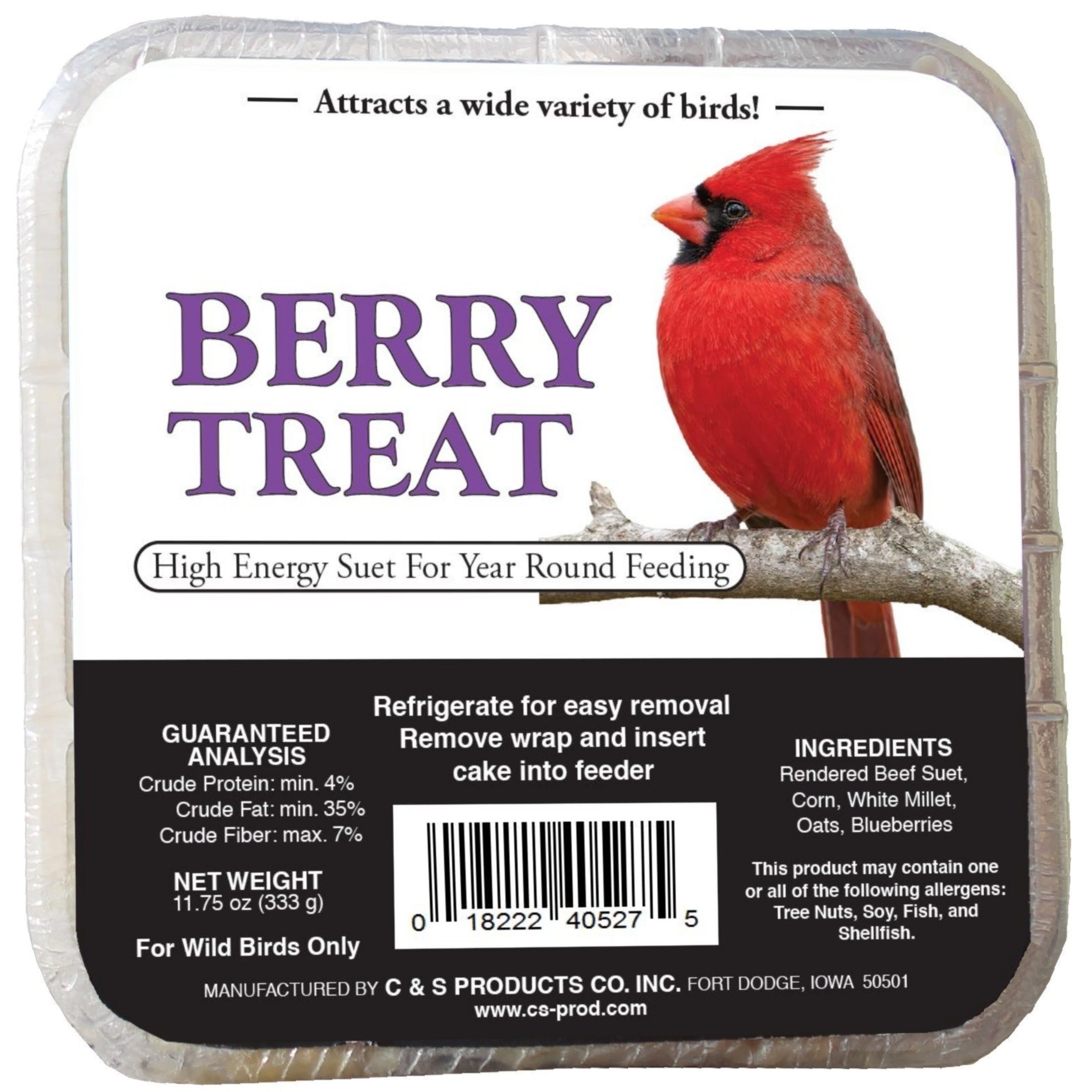 C&S Berry Treat Suet, 11.75 oz Cake, Fresh Wild Bird Food