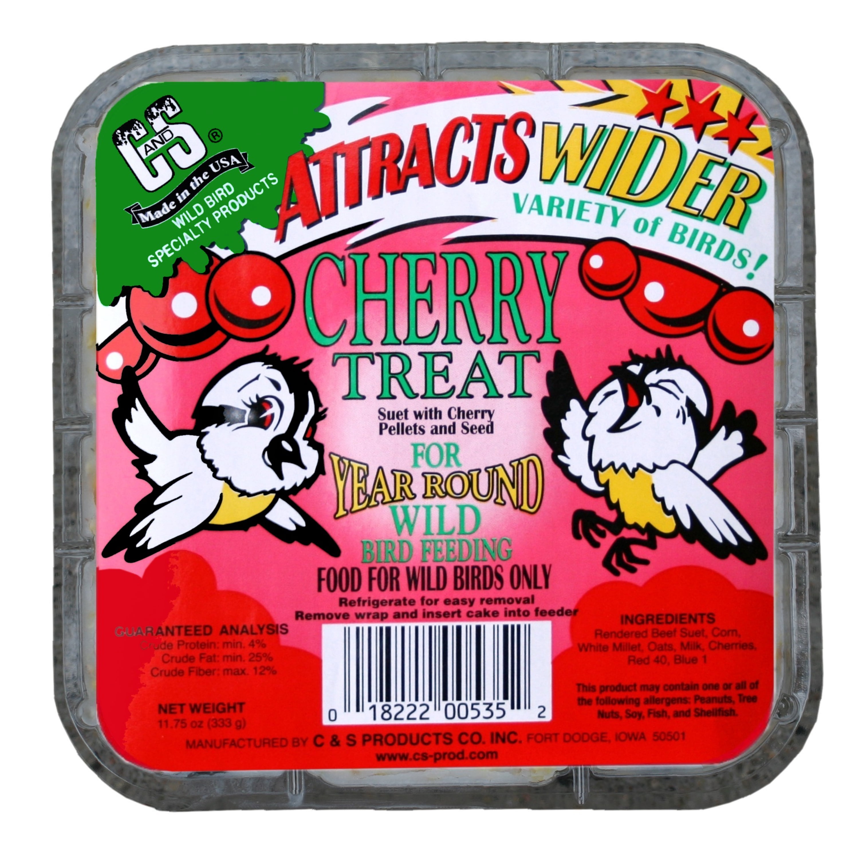 C&S Cherry Suet Treat, 11.75 oz, 12 Pack, Wild Bird Suet