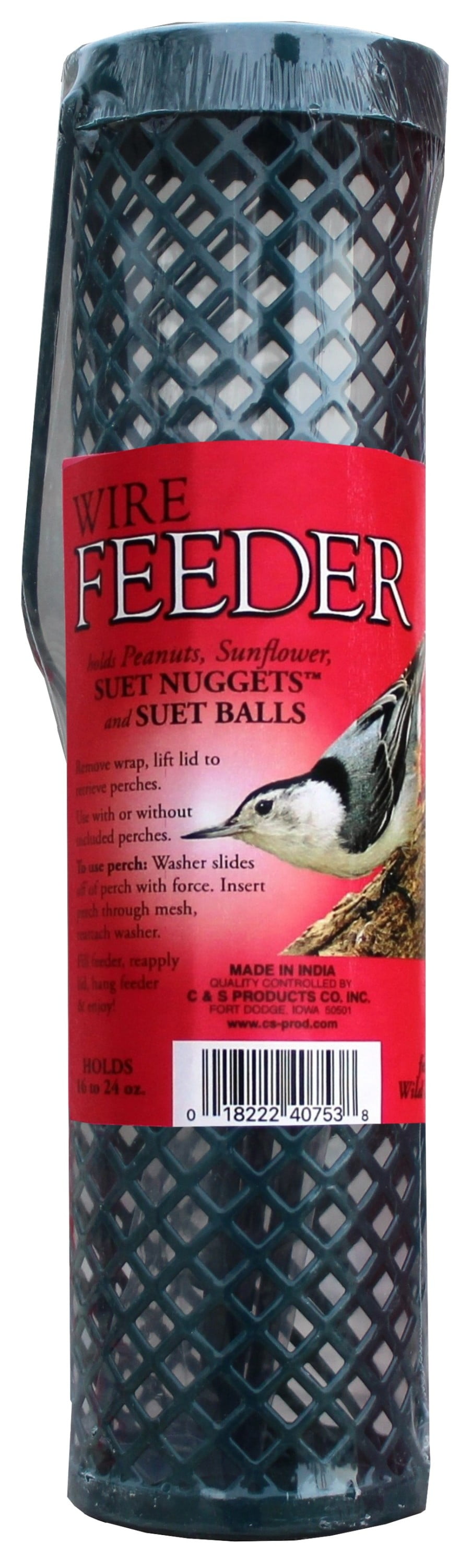 C&S Hanging Green Wire Suet Nugget Wild Bird Feeder, 24 oz Capacity