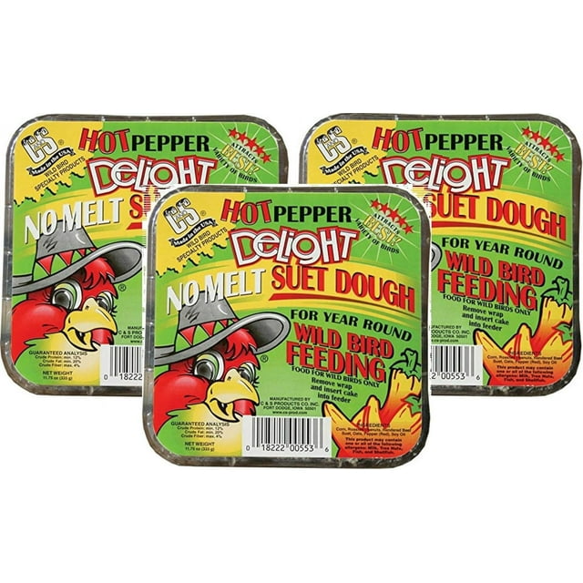 C&S Hot Pepper Delight No Melt Suet Dough Wild Bird Food, 11.75 Oz, 3