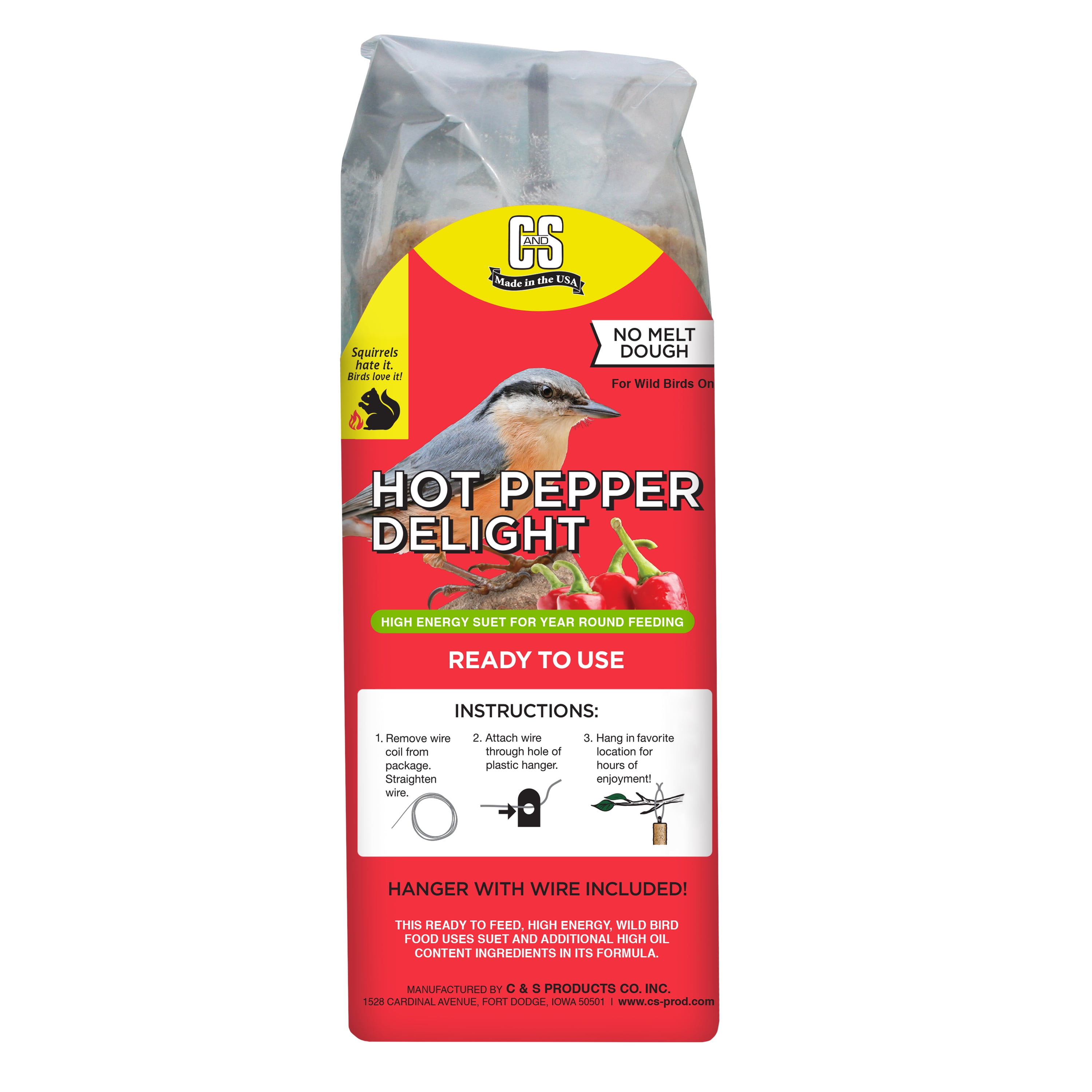 C&S Products Hot Pepper RTU No Melt Suet Dough Wild Bird Food, 1 lb