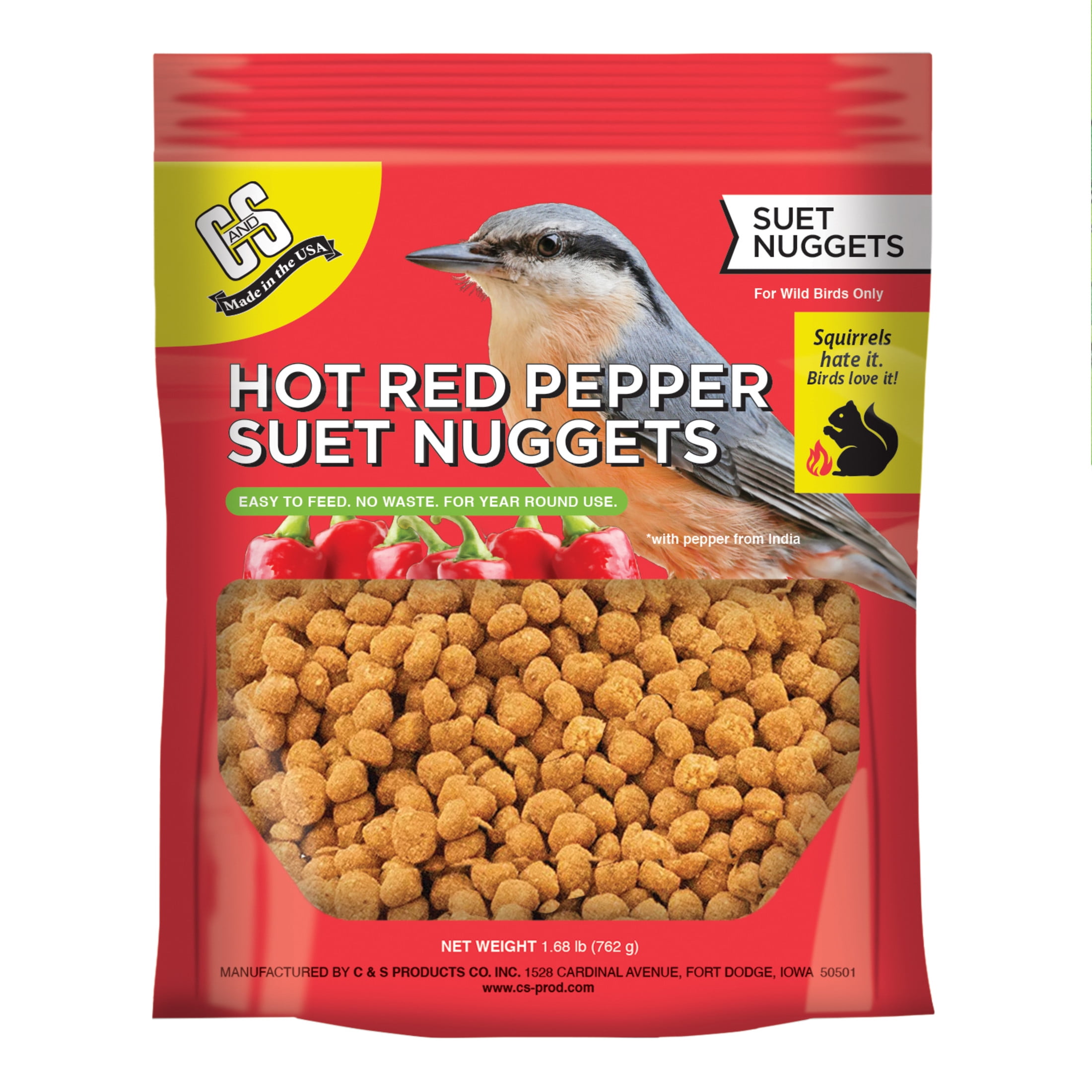C&S Hot Pepper Suet Nuggets, No Melt - No Waste, Wild Bird Food, 27 oz., Fresh, 1 Pack