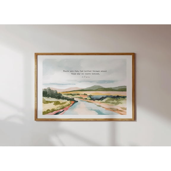 C S Lewis Quote Christian Wall Art Print Watercolor Style Mountain River Scene Home Decor Office Wall Art
