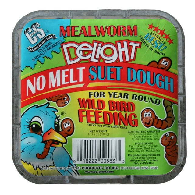 C&S Mealworm Delight No Melt Suet Dough, 11.75 oz Cake, Dry Wild Bird
