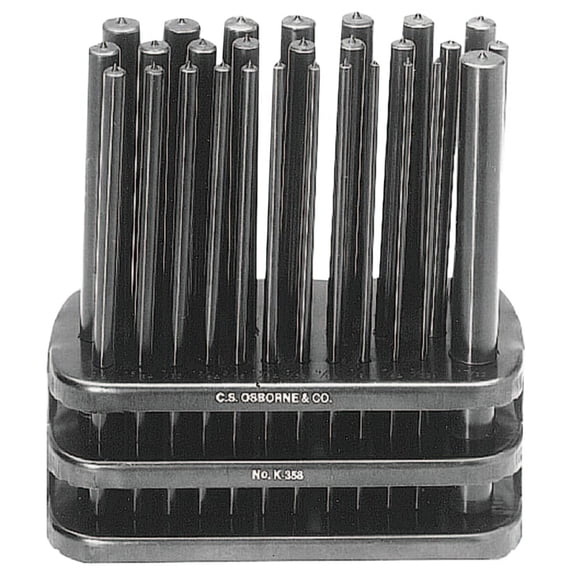 C.S. Osborne K-358 28-Piece 3/23 in. - 19/64 in. Round Transfer Punches (1 Set)
