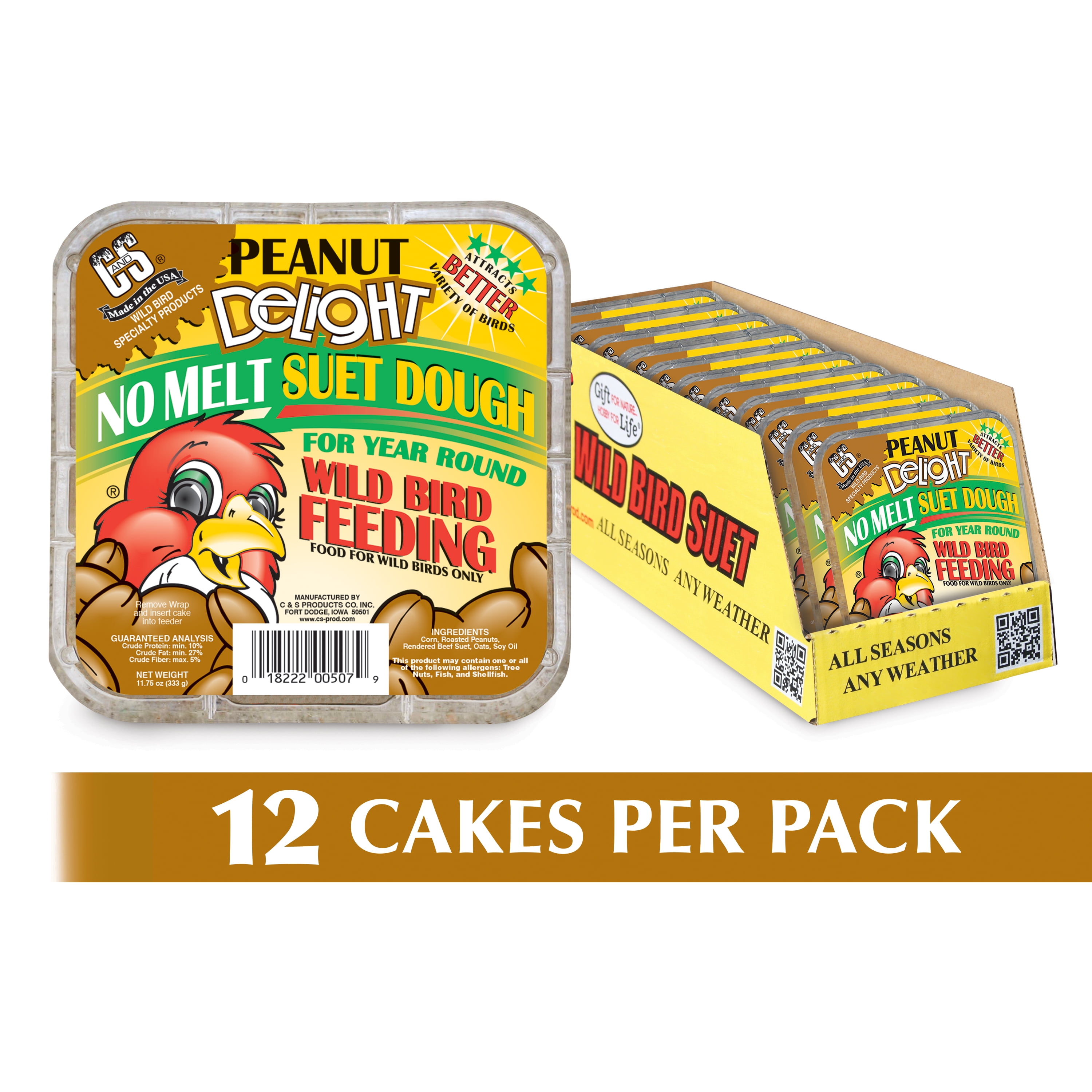 C&S Peanut Delight Suet Dough, 11.75 oz. Wild Bird Food, 12 Pack