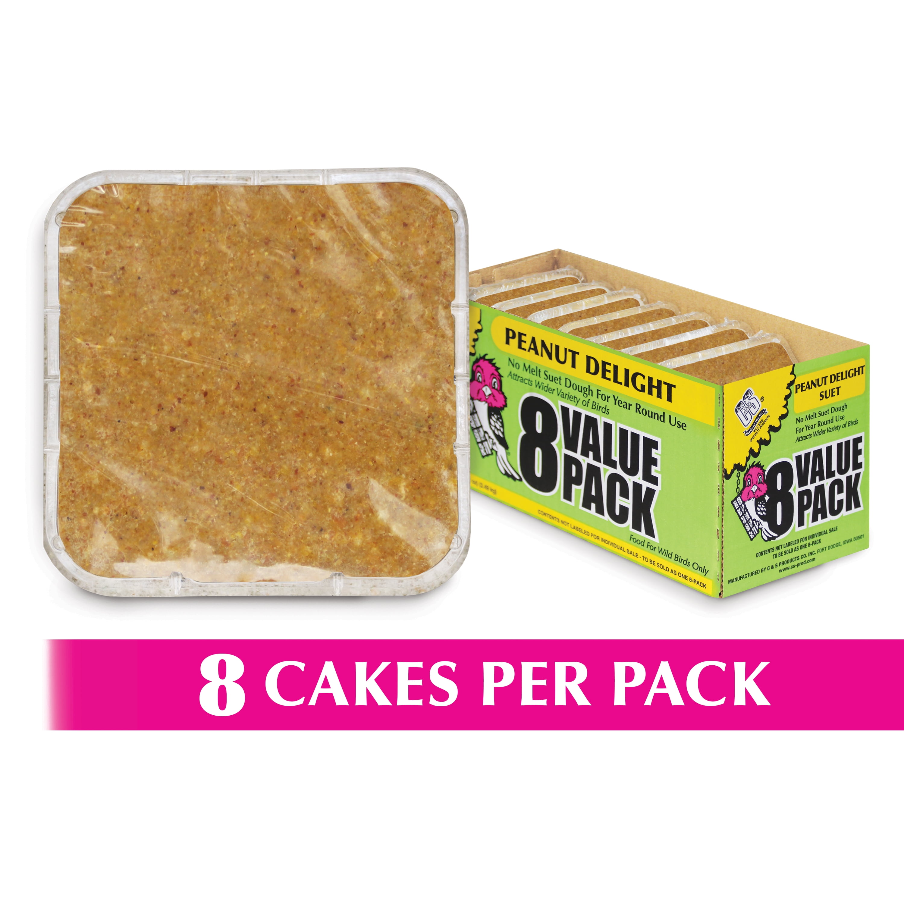 C&S Peanut Delight Value Pack, 8 Suet Cakes, Fresh Wild Bird Food, 8
