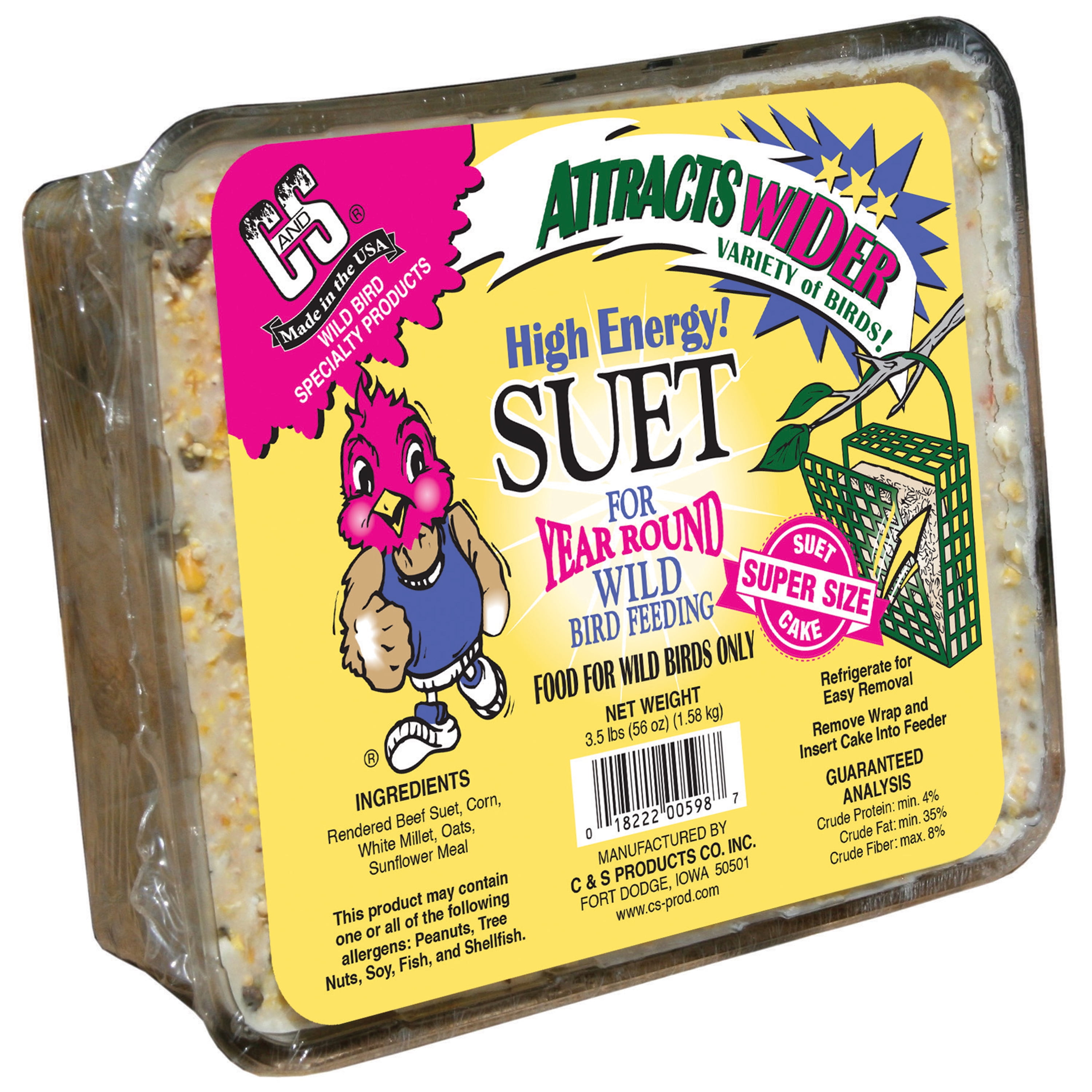 C & S PRODUCTS C&S Products High Energy Suet, 56 oz Super Sized Cake, Wild Bird Food, 1 Pack, Fresh