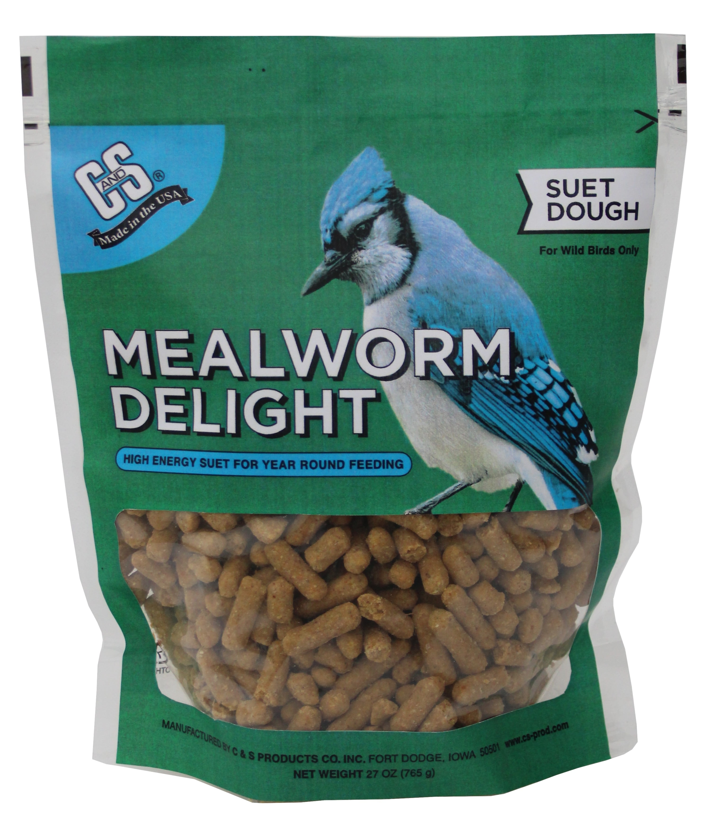 C & S Products Mealworm Suet Dough Nuggets, 27 oz, Wild Bird Food, Fresh
